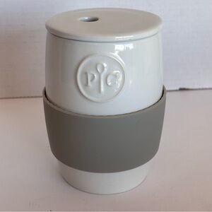 EUC Pampered Chef White and Tan Ceramic Microwave Egg Cooker